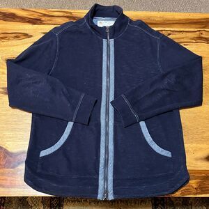 Robert Graham Tailored Fit Full Zip Jacket Navy Blue Premium Fabrics Men's Large